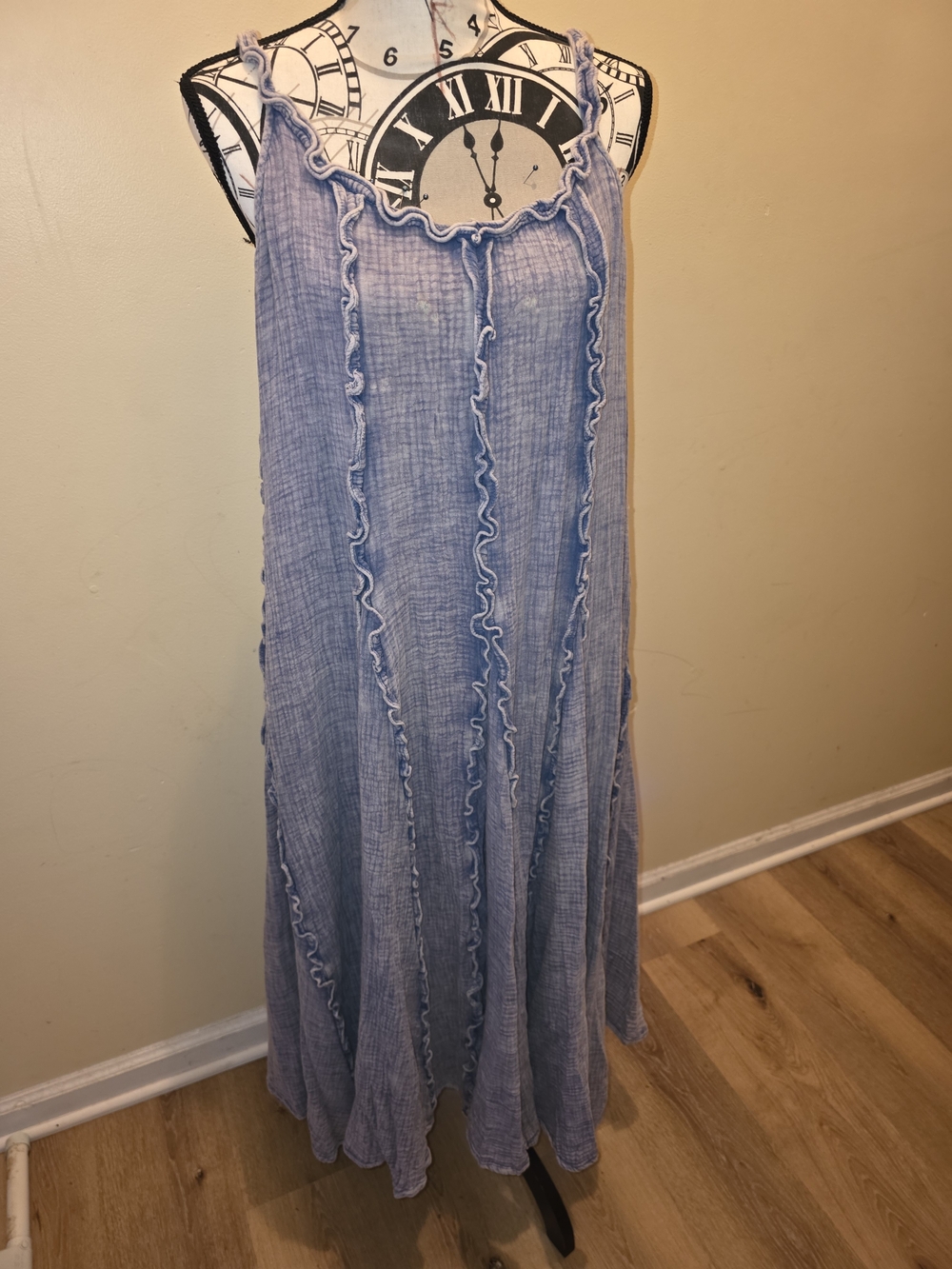 Light Blue Ruffle-Trim Sleeveless Maxi Dress